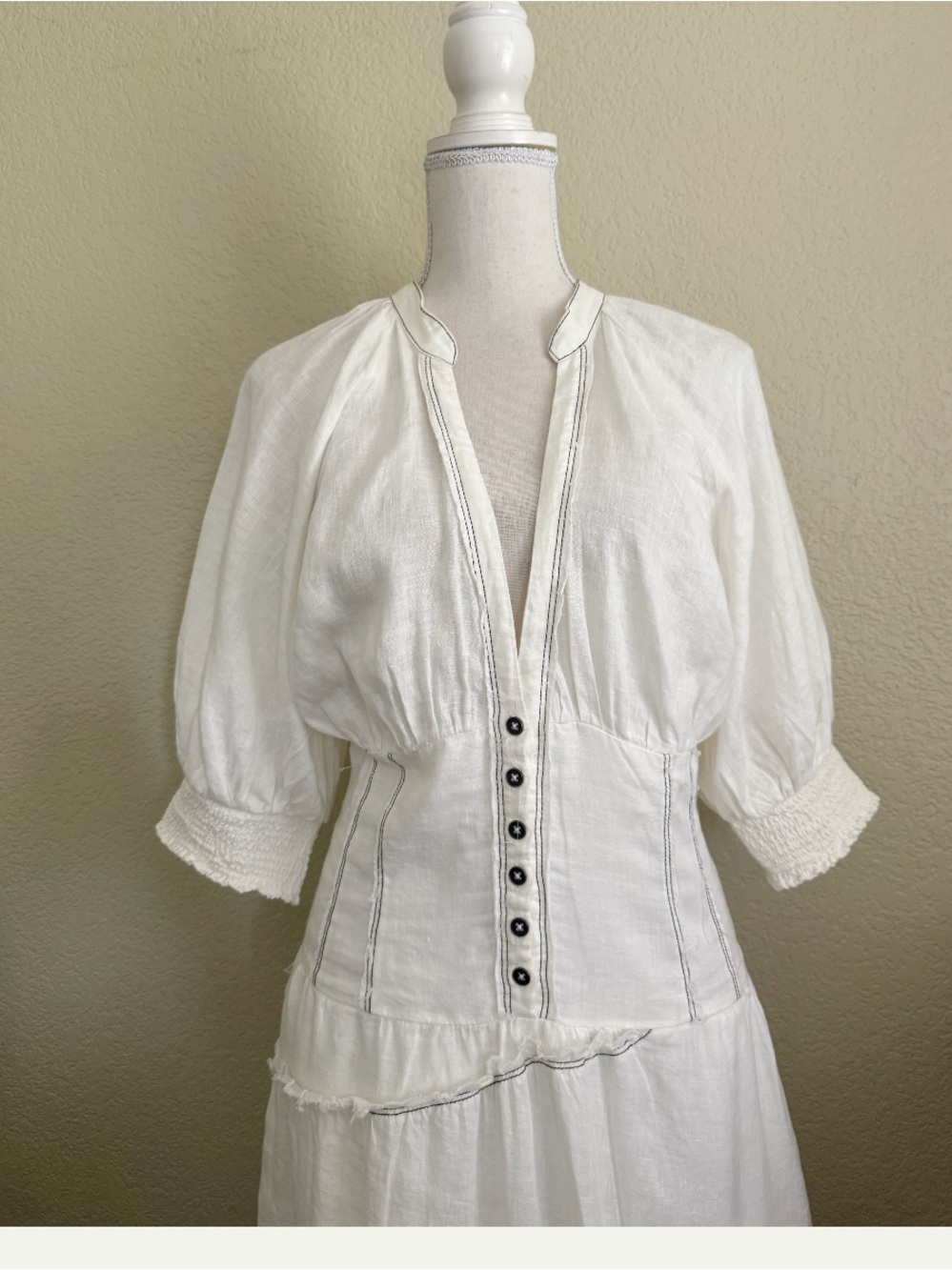Anthropologie V-Neck Corset Midi Shirt Dress in Off White Medium - Picture 6 of 14
